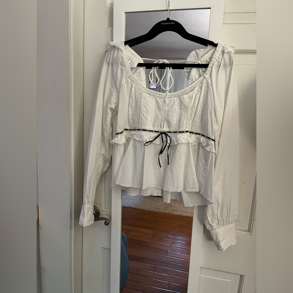 Free People White Lace Trim Blouse